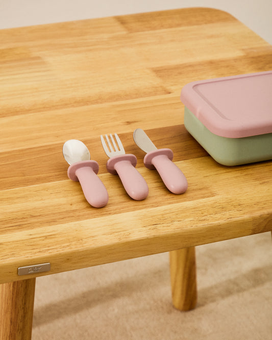 Lily knife, fork and spoon in pink silicone