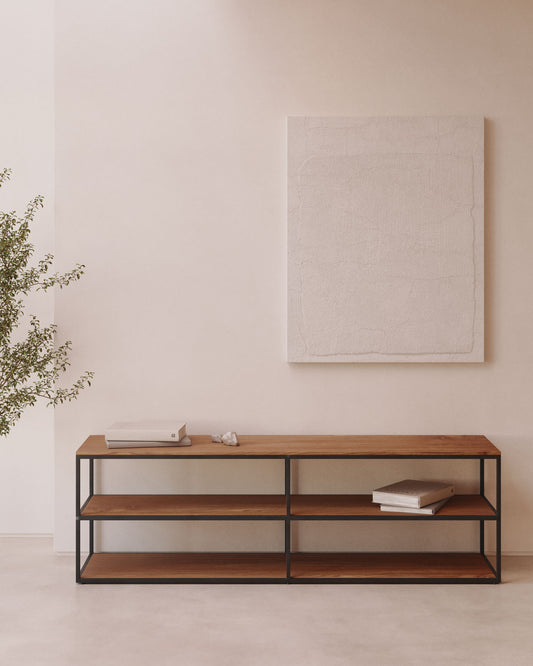 Yoana tV stand with walnut veneer and painted black metal structure, 160 x 40 cm