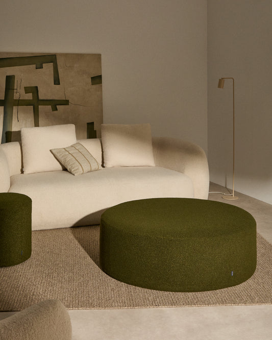 Kaeli footrest with removable cover in green boucle Ø 120 cm