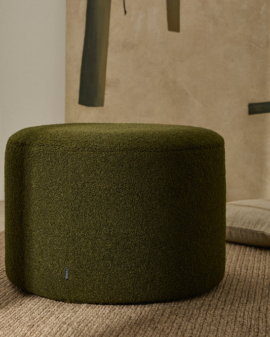 Kaeli footrest with removable cover in green boucle Ø 60 cm