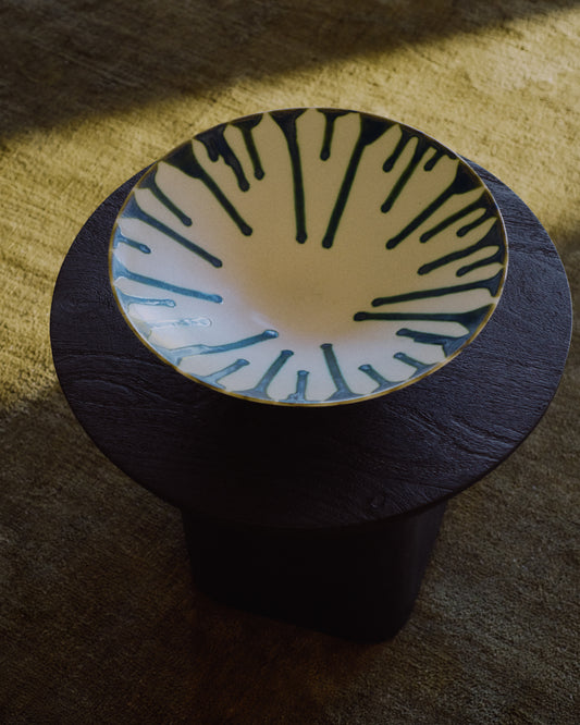 Olmera ceramic tray in beige and green Ø 36.5 cm