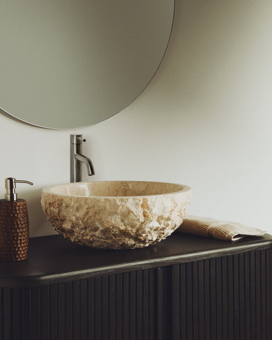 Orvane sink on a marble slab in beige color Ø 40 cm