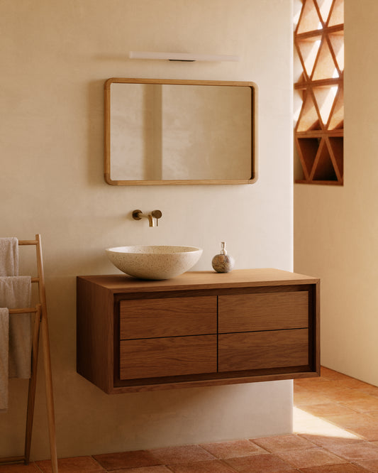 Kenta solid teak bathroom furniture with natural finish, 90 x 45 cm