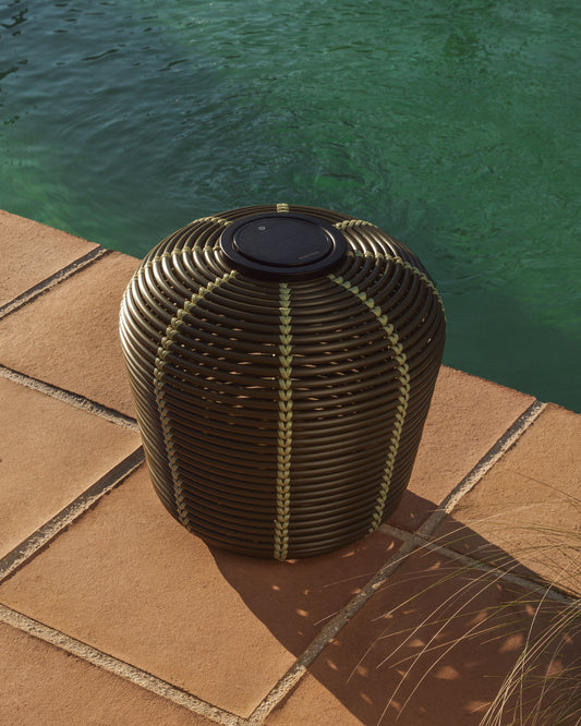 Solar table lamp for outdoor use Garoina LED made of synthetic rattan, green Ø35 cm