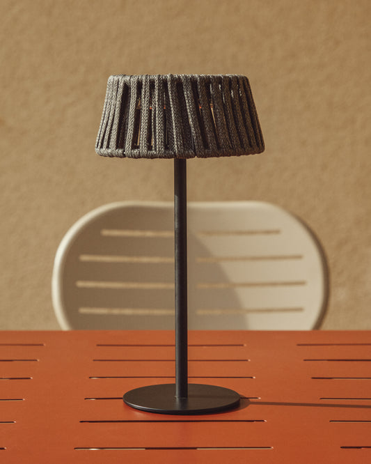 Solar table lamp Aldet for outdoor spaces made of flat cord with metal base, color black