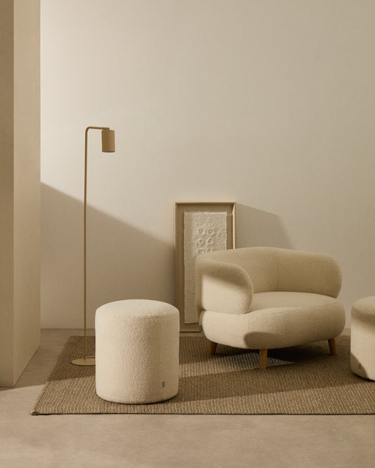 Kaeli footrest with removable cover in ecru boucle Ø 43 cm