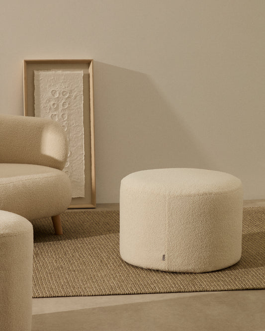 Kaeli footrest with removable cover in ecru boucle Ø 60 cm