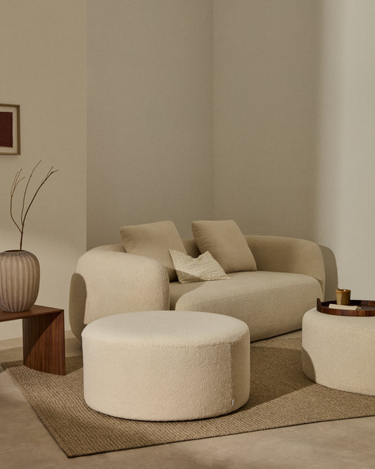 Kaeli footrest with removable cover in ecru boucle Ø 90 cm