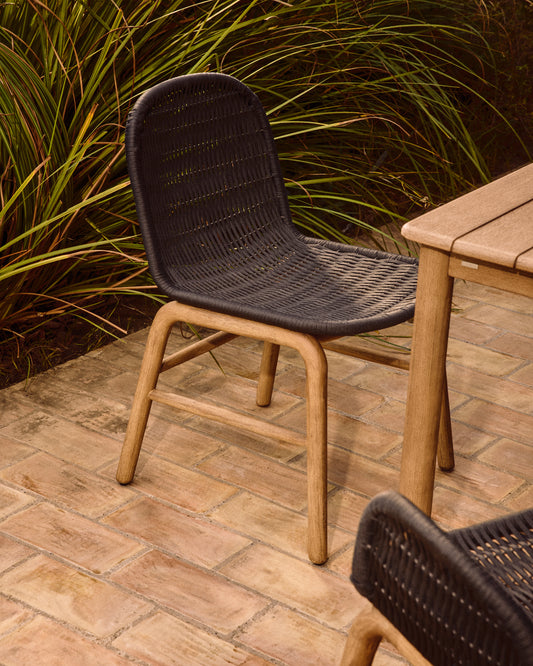 SS26COL1 Chair made of solid FSC 100% acacia wood and dark gray rope