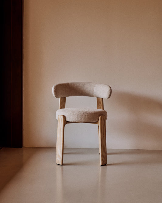 Granite chair in beige chenille and with solid ash wood in natural finish FSC 100%