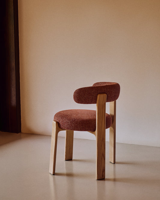 Granite chair in terracotta chenille color and solid ash wood in natural finish FSC 100%