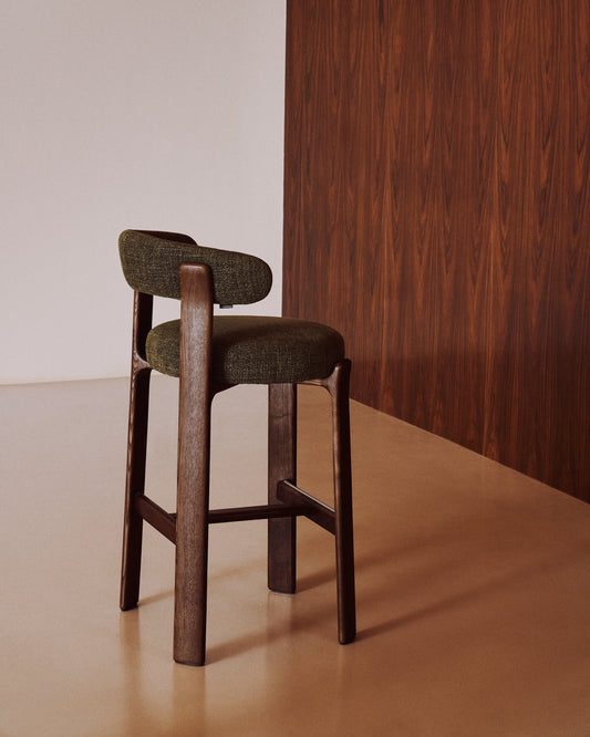 Granite chair in green chenille and solid ash wood with walnut finish FSC 100% 75cm