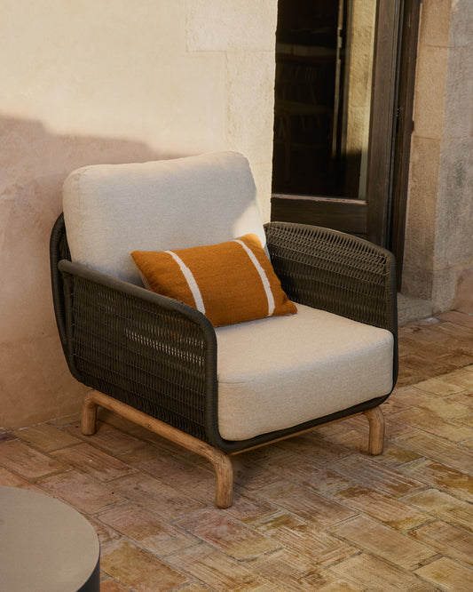 SS26COL1 Armchair in solid FSC 100% acacia wood and dark gray rope