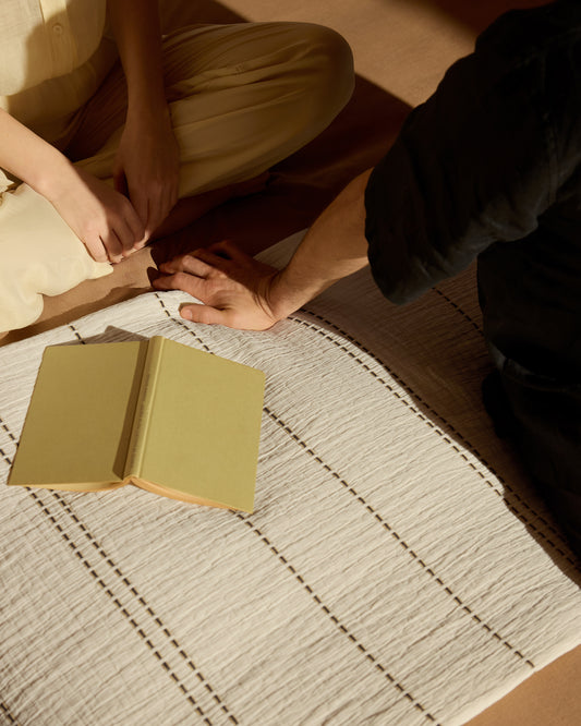 Prekrivač Siloda od dvostruke pamučne gaze, pruge bež za krevet 90/135 cm