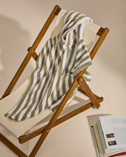 Nuni cotton poncho towel with green and white stripes
