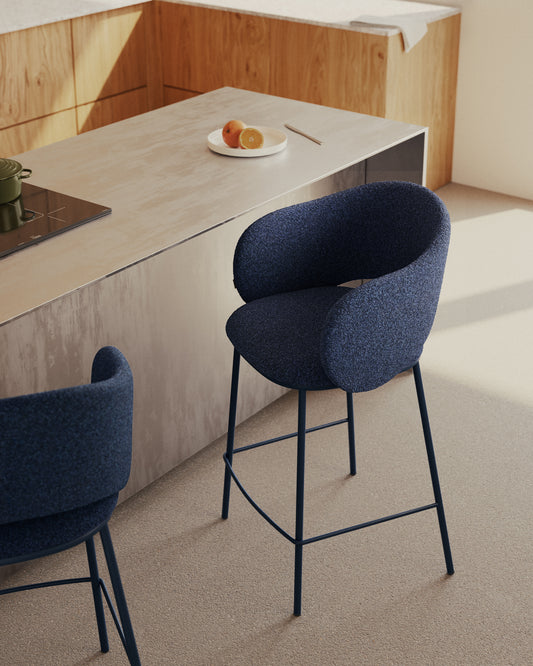 Maina chair in blue chenille and steel legs with a blue finish FSC Mix Credit 65 cm