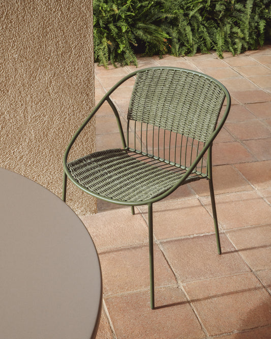 Outdoor folding chair Atrani made of galvanized steel and rope in green color