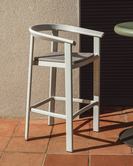 Erice bar stool made of aluminum and braided ropes in beige color, 65 cm