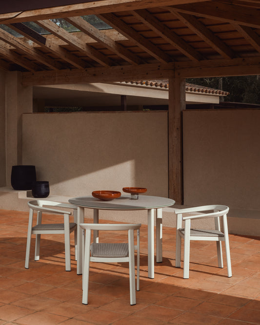Okrugli sto Erice od aluminijuma i kaljenog stakla u bež boji Ø120 cm