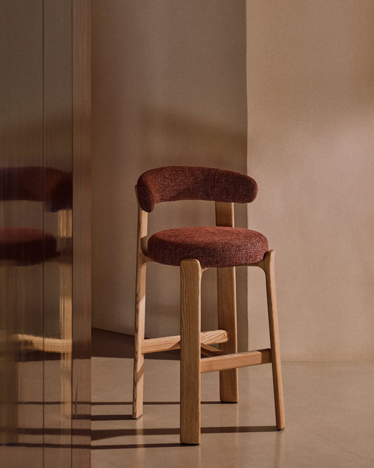 Granite chair in terracotta chenille and solid ash wood with natural tone finish FSC 100% 75cm