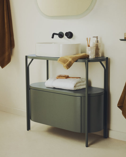 Arely bathroom cabinet with steel construction and MDF in green color 90 x 40 cm