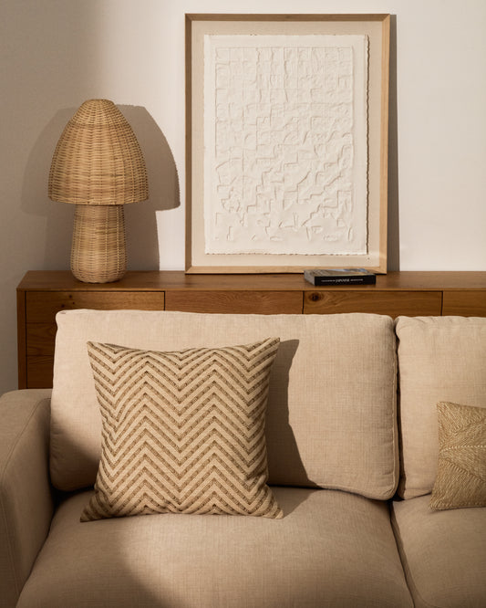 Olea Beige Contrast Cotton Jacquard Cushion Cover 50 x 50 cm