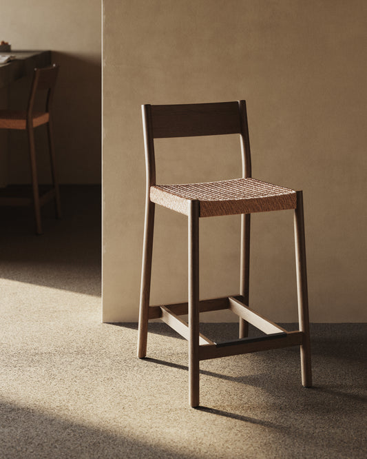 Yalia chair with walnut solid oak back and rope seat, 65 cm FSC 100%