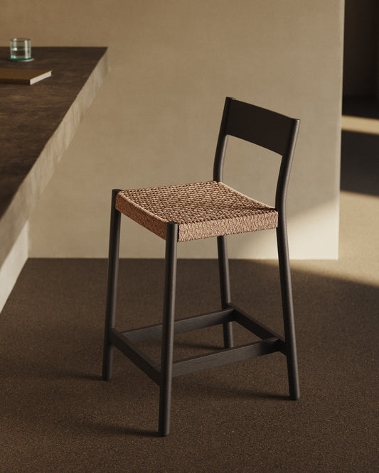 Yalia chair with black solid oak back and rope seat, 65 cm FSC 100%