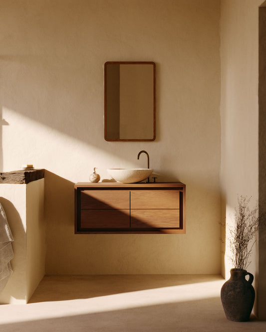 Kenta bathroom furniture in solid teak wood with walnut finish, 90 x 45 cm