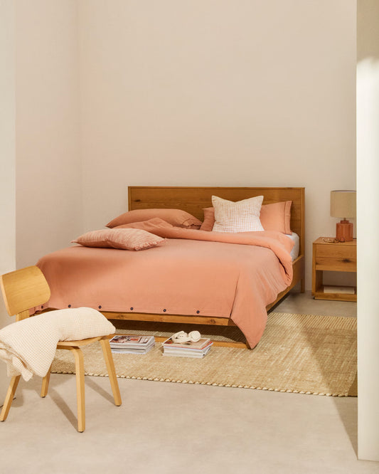 Alguema oak veneer bed with natural finish for mattress 180 x 200 cm