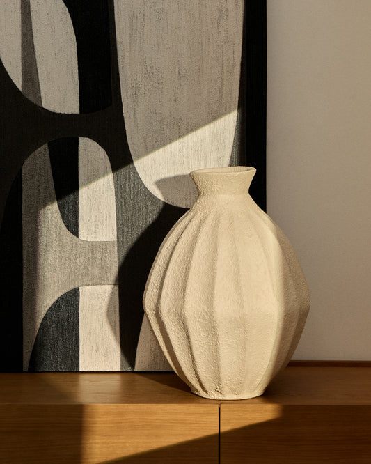 Vase Arquena made of waving paper beige 46 cm