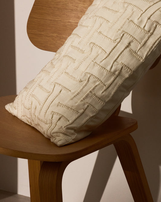 Lear beige embroidered cotton cushion cover 30 x 50 cm