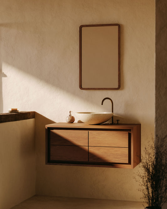 Shamel solid teak mirror with walnut finish, 45 x 70 cm