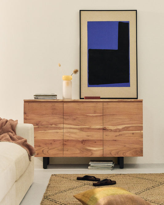 Uxue three-seater sideboard with 3 doors in solid acacia wood with bleached finish 150 x 88 cm