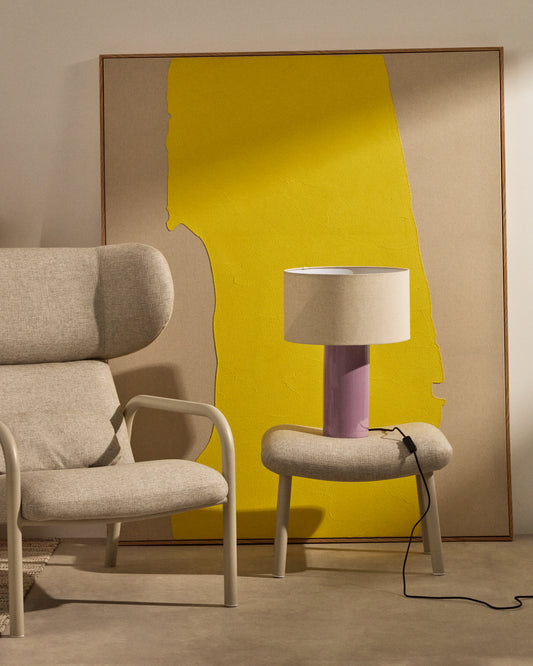 toneric ceramic table lamp with lilac finish and cotton