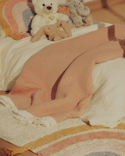 Nafine 100% cotton muslin blanket with two-tone fringe 130 x 170 cm