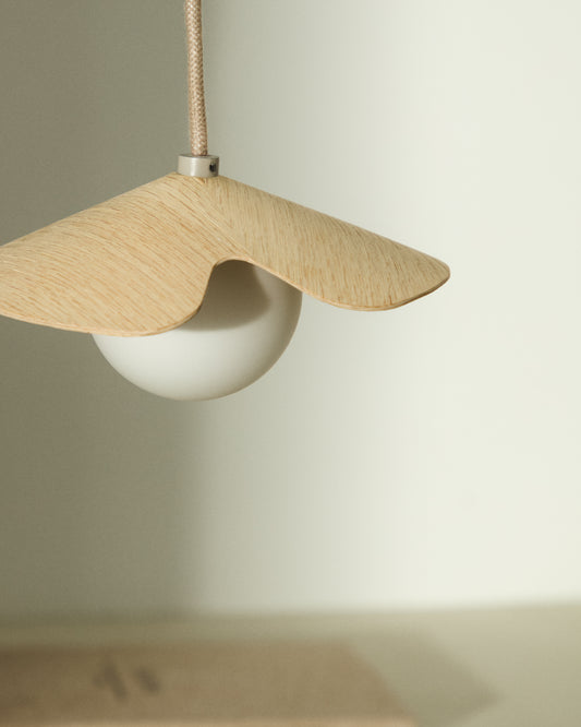 Wilara lafonia lamp in oak veneer with 1 globe in white smoked glass