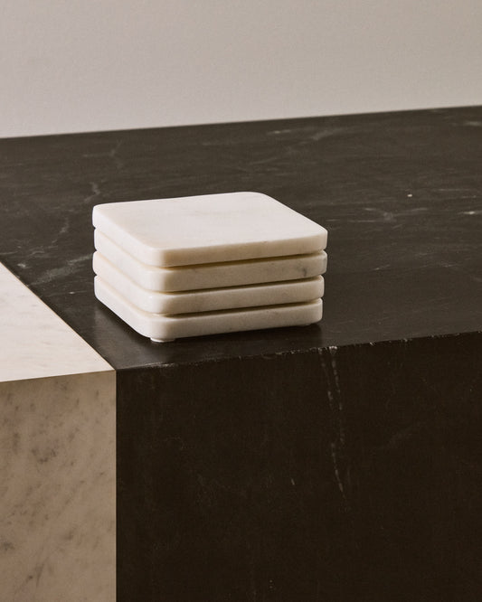 Nuvir set of 4 white marble coasters