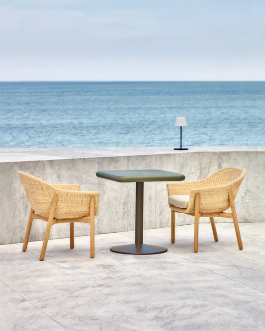 Esilda outdoor table with green cement board 70x70cm and green steel base Ø55x72cm