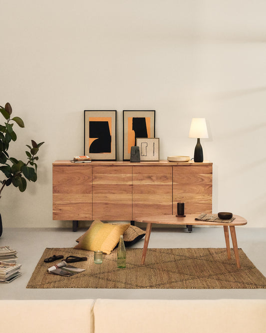 Uxue 4-seater sideboard with 4 doors in solid acacia wood with bleached finish 200 x 88 cm