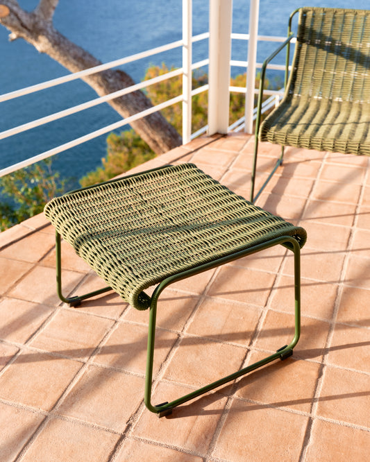 Maura footrest made of green galvanized steel and green rope 58 x 52.5 cm