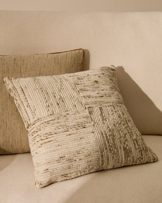 Anuba beige and green checkered jacquard cushion cover 45 x 45 cm