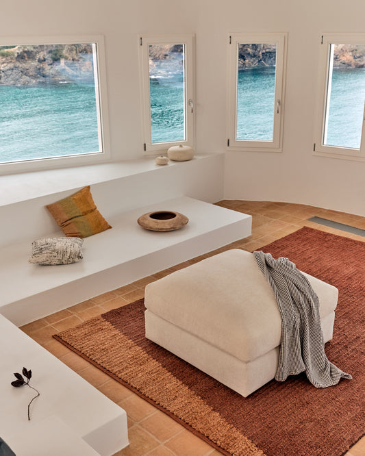 Alea ecru chenille footstool with removable cover 90 x 90 cm