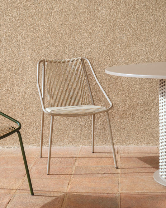 Zivia stackable outdoor chair in ecru rope cord and taupe galvanised steel