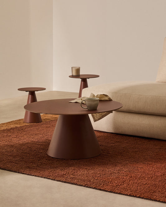 Wilshire coffee table with frosted tempered glass and steel finish in matte terracotta Ø80cm