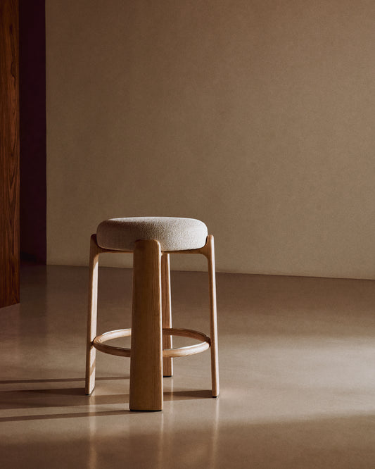 Granite chair in beige chenille and solid ash wood with natural tone finish FSC 100% 65cm