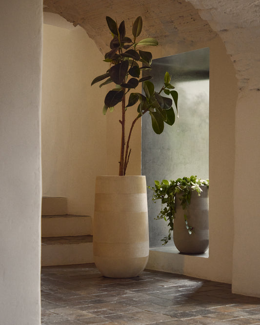 tival beige planter with cement effect Ø 45 cm / Ø 32 cm