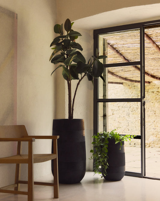 Set of 2 tival black planters with cement effect Ø 45 cm / Ø 32 cm