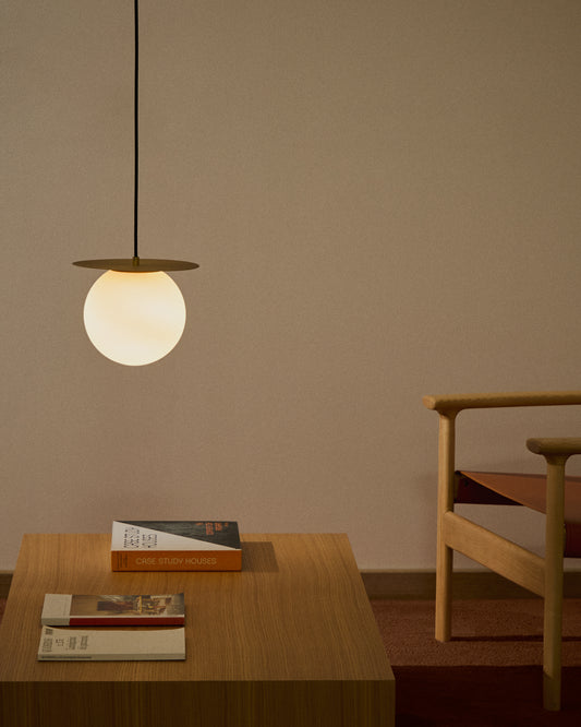 Brisia metal ceiling lamp with brushed brass finish and 1 matte glass ball Ø20cm