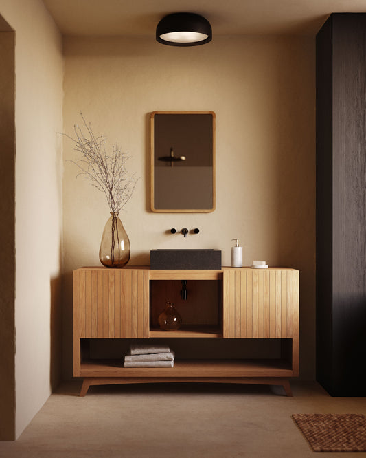 Cooked bathroom furniture made of solid teak wood with a natural finish, 140 x 50 cm